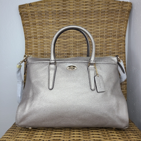 Coach Handbags - Coach Morgan Satchel Double Handle Bag Shoulder Strap Leather Metallic Silver